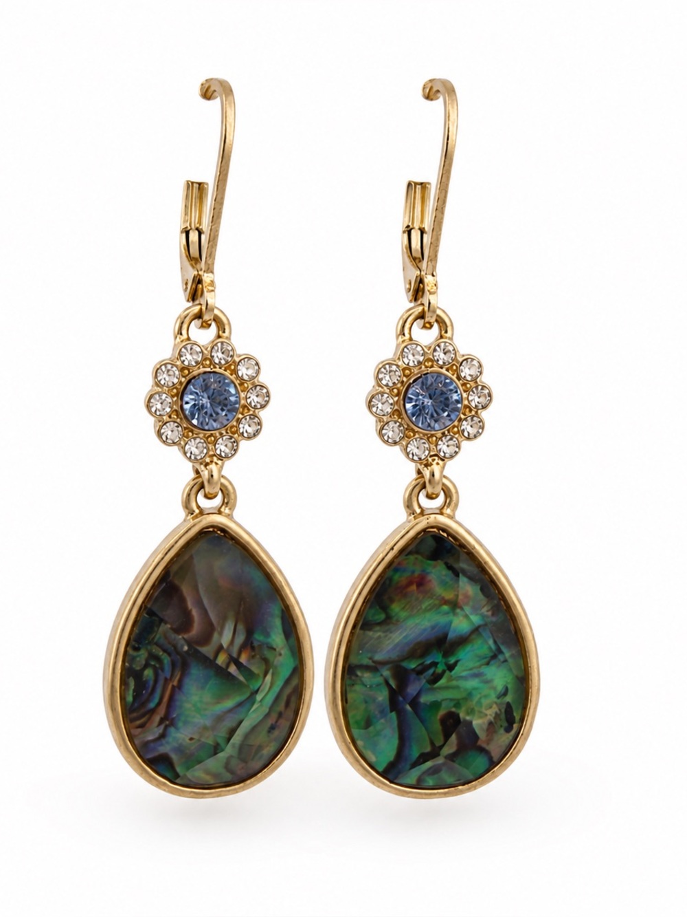 Lonna & Lilly Blue Abalone Shell Teardrop Dangle Earrings Gold Tone Crystal - Picture 3 of 11